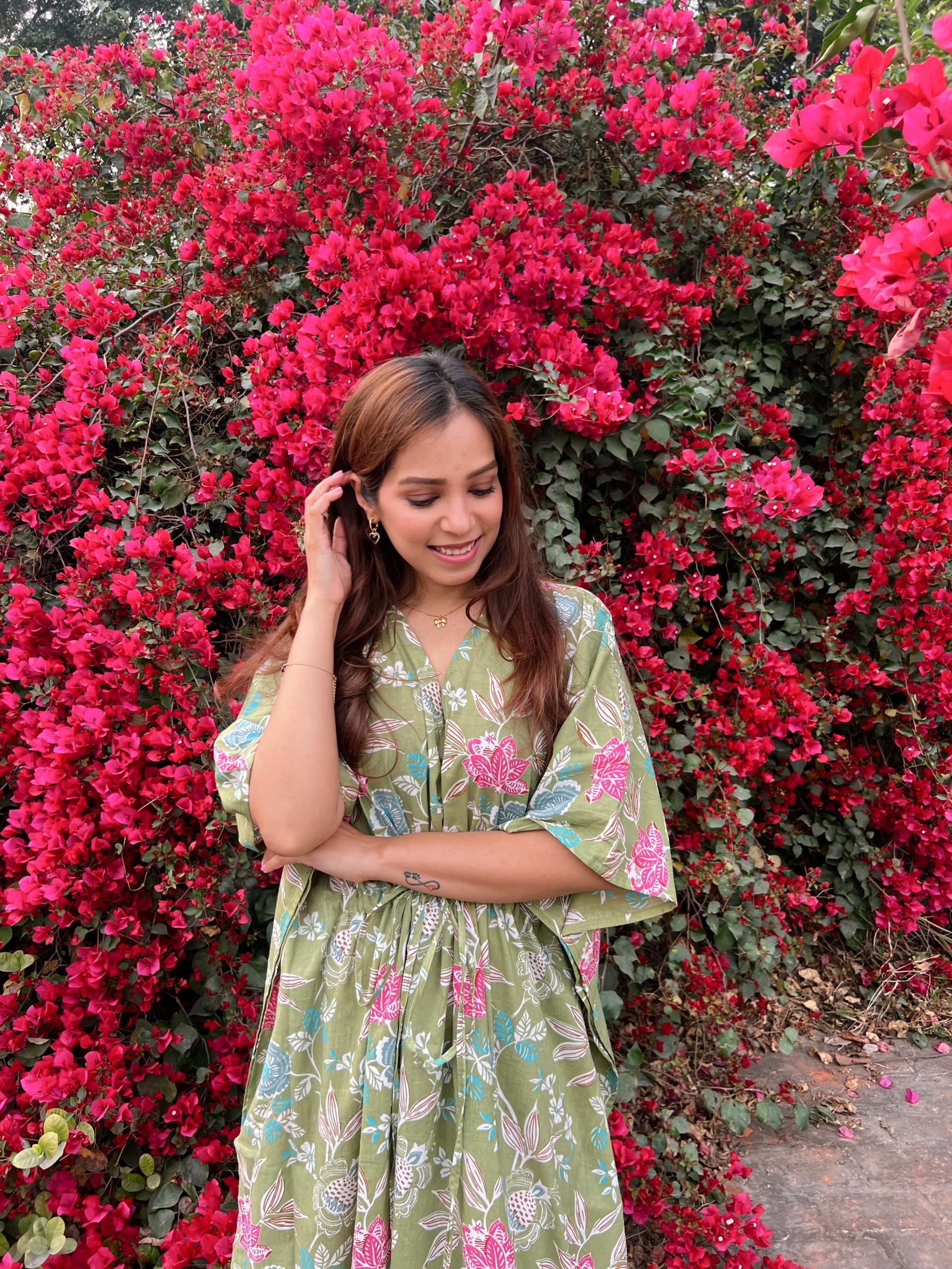 Tezza-4161 Green Floral Kaftan