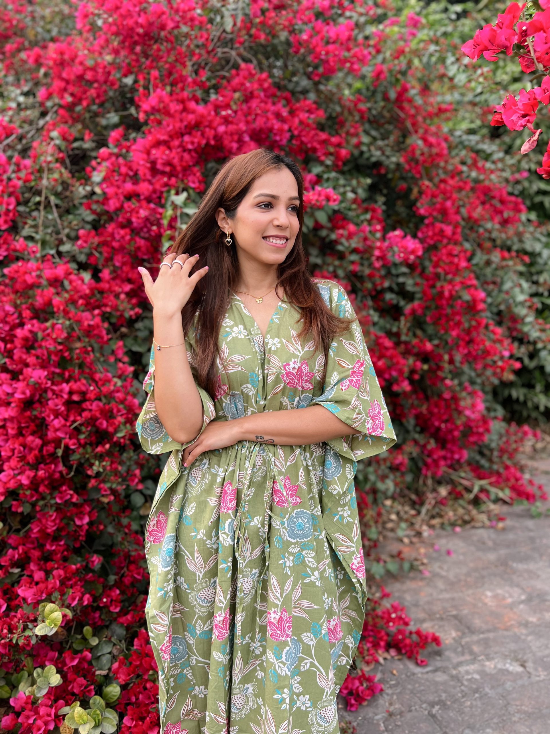 Tezza-7101 Green Floral Kaftan