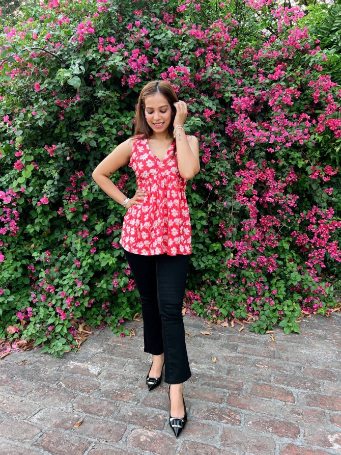 Red Floral Cotton Top for Women | Rangaari