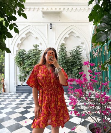 Red Floral Short Kaftan